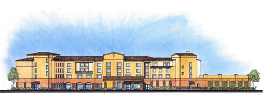 A rendering shows what the SpringHill Suites by Marriott hotel under construction in Atascadero will look like when it's complete in December.